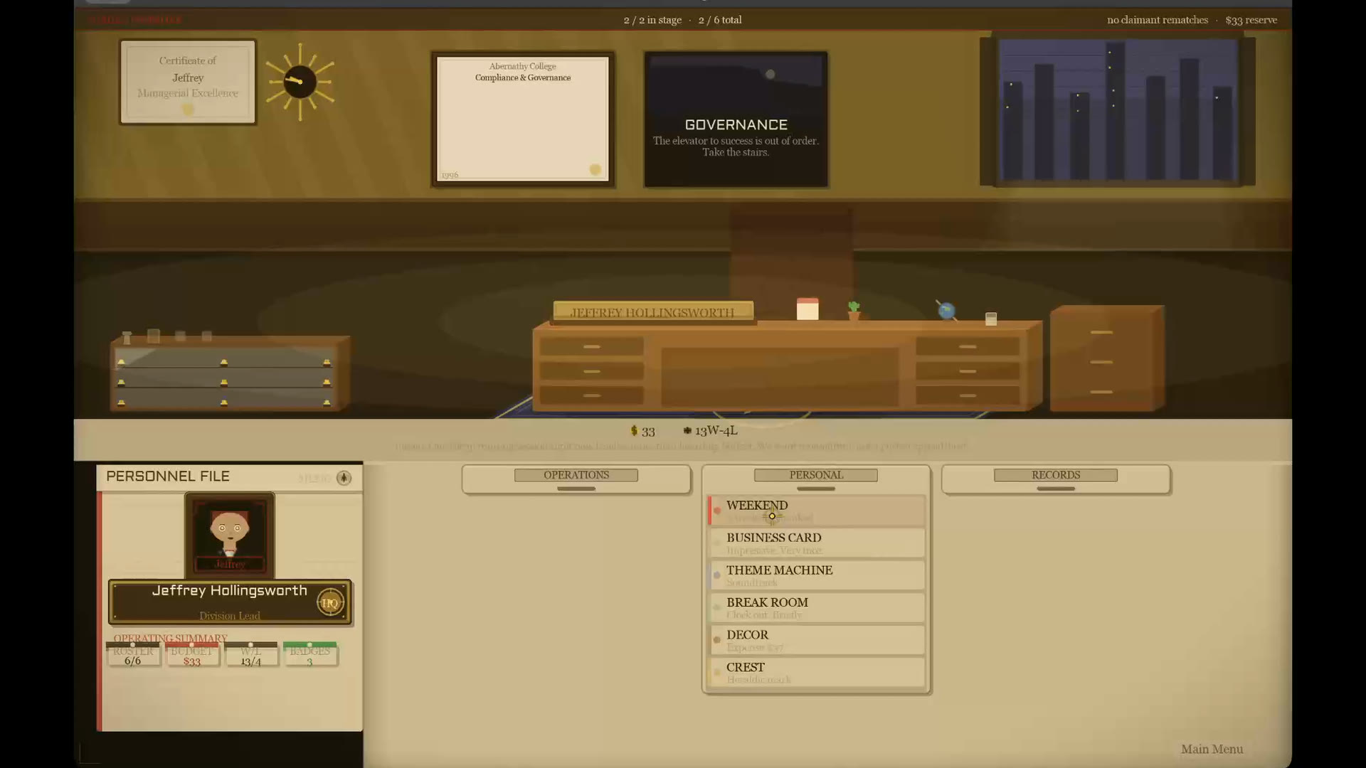 Weekend Vigilante headquarters and loadout screen
