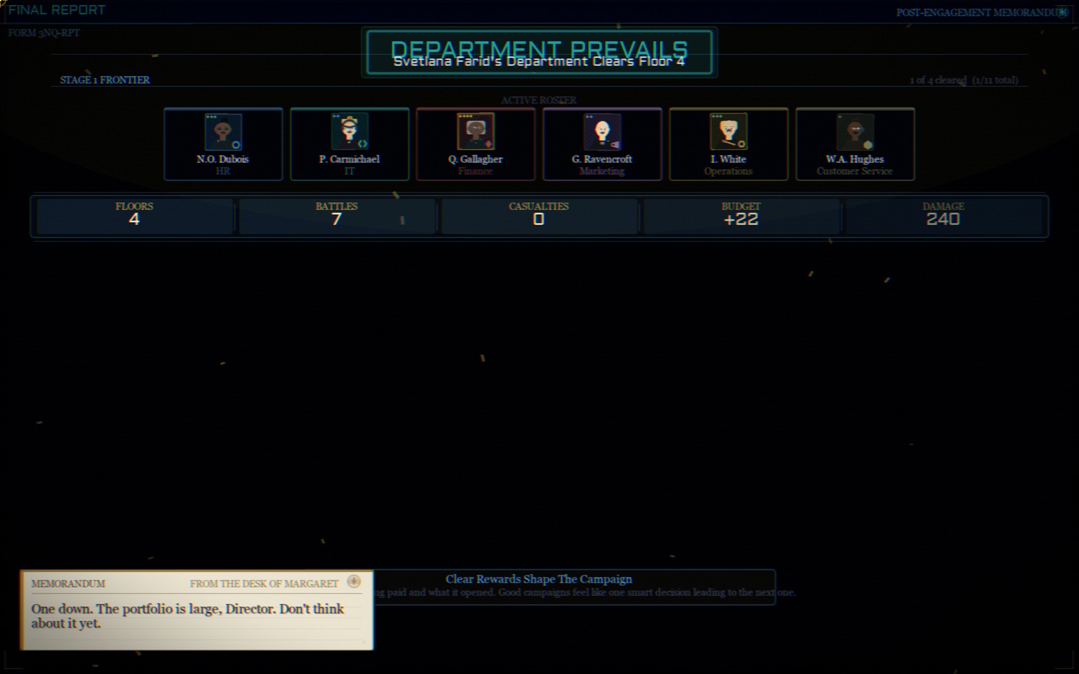 Run victory report screenshot